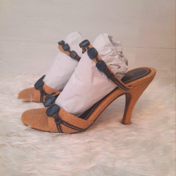 Louis Vuitton blue stone embellished canvas heels sandals sz 37 1/2 US 6.5 - Picture 2 of 10
